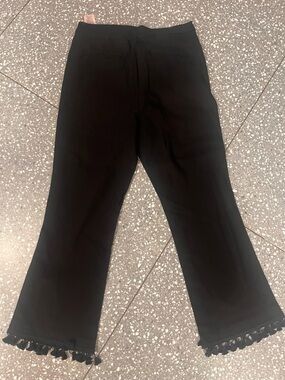 Nanette Lepore Black womens Tassel-Hem cropped Flared Bottoms